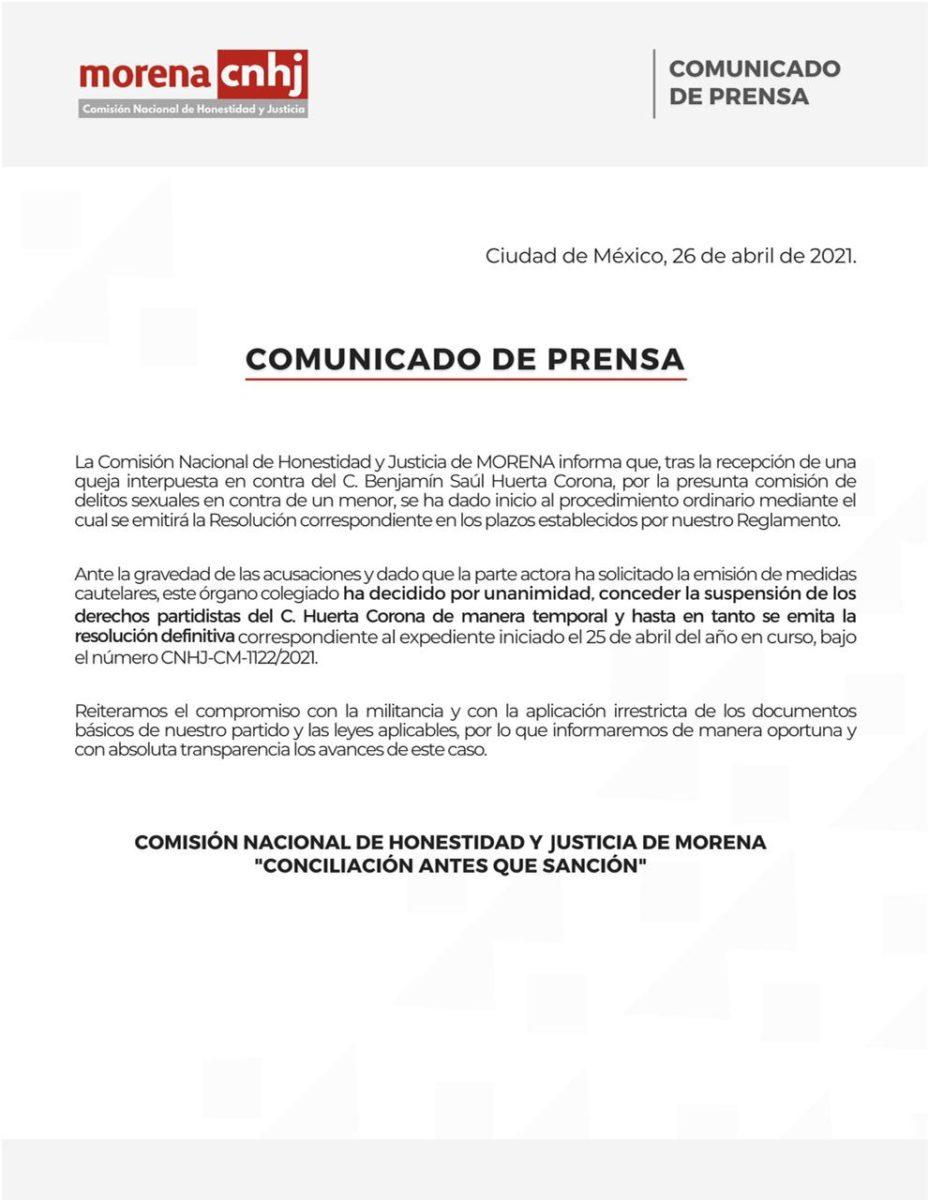 Suspensión provisional de sus derechos políticos al diputado Saúl Huerta